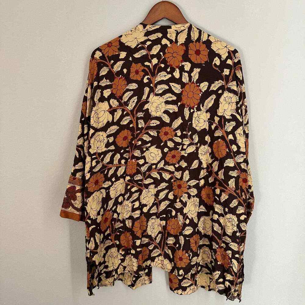 Soft Surroundings Open Front Lightweight Cardigan Kimono Brown Cream Floral - Picture 2 of 4
